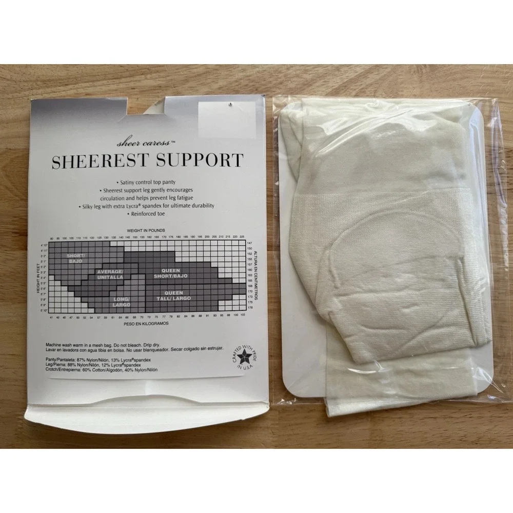 JC Penny Sheer Caress Sheerest Support Control Top Queen Pantyhose Short Bone 81